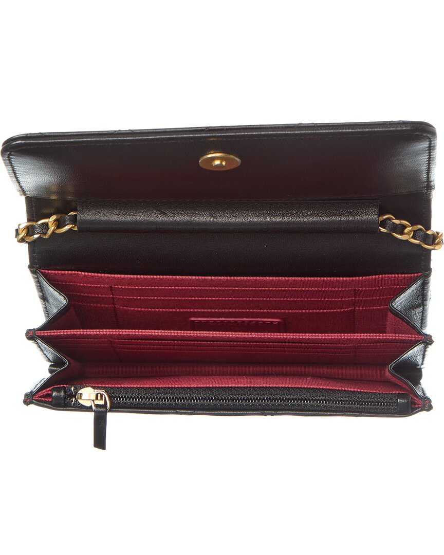 Chanel Black Lambskin Leather Quilted Mini Romance Wallet On Chain (