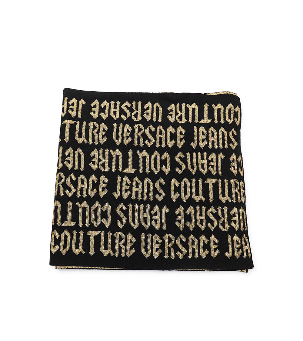 Versace Jeans Couture Gothic Signature Monochrome Black Gold Knitted Mens Scarf