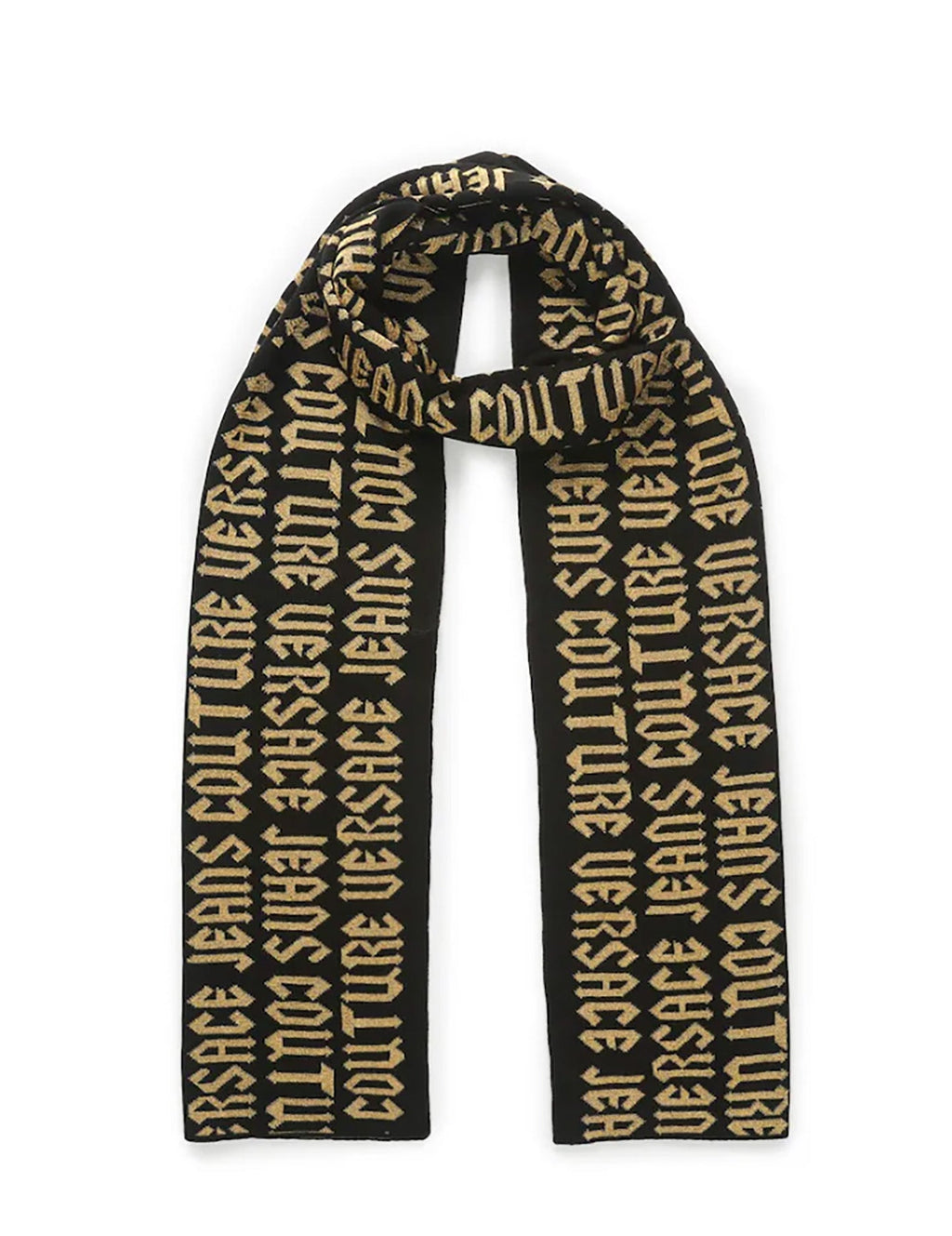 Versace Jeans Couture Gothic Signature Monochrome Blak Gold Knitted Womens Scarf