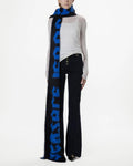 Versace Jeans Couture Bold Blue & Black Oversized Faux Fuzzy Fur Scarf