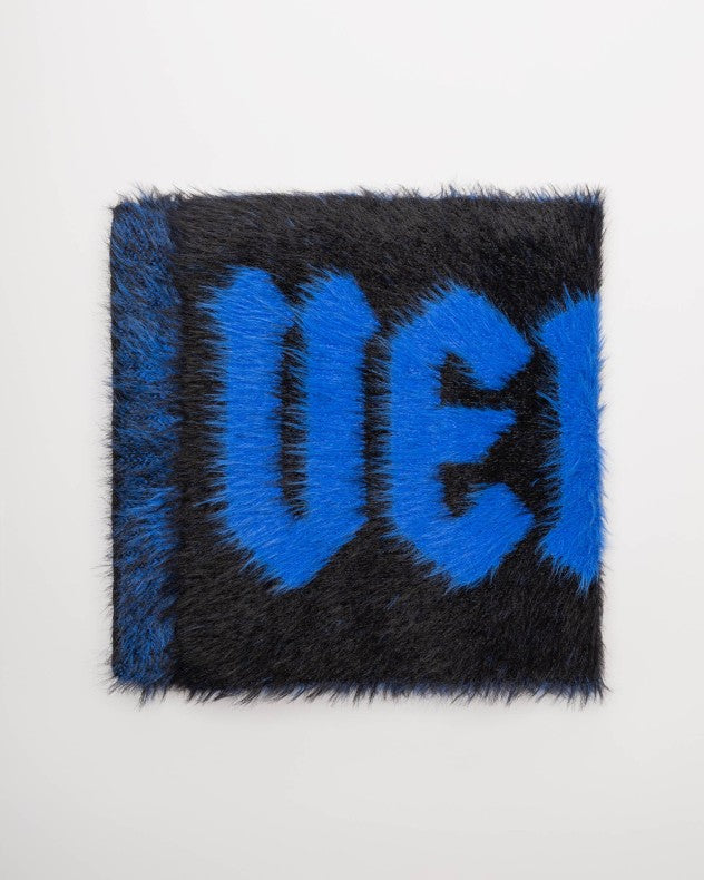 Versace Jeans Couture Bold Blue & Black Oversized Faux Fuzzy Fur Scarf