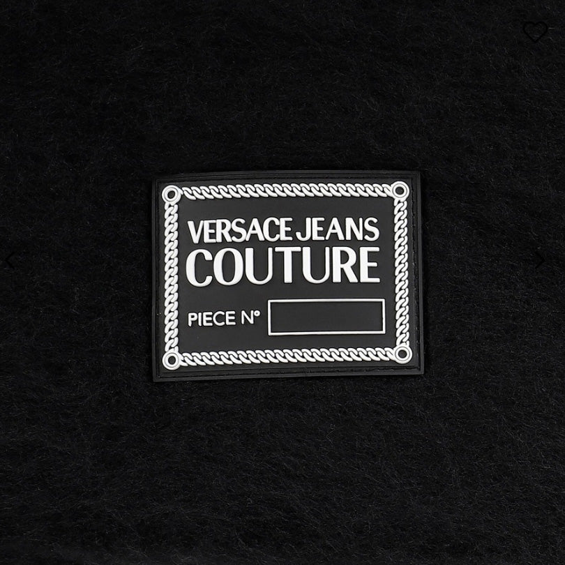 Versace Jeans Couture Black Soft  Scarf with Logo Patch & Fringe Finish