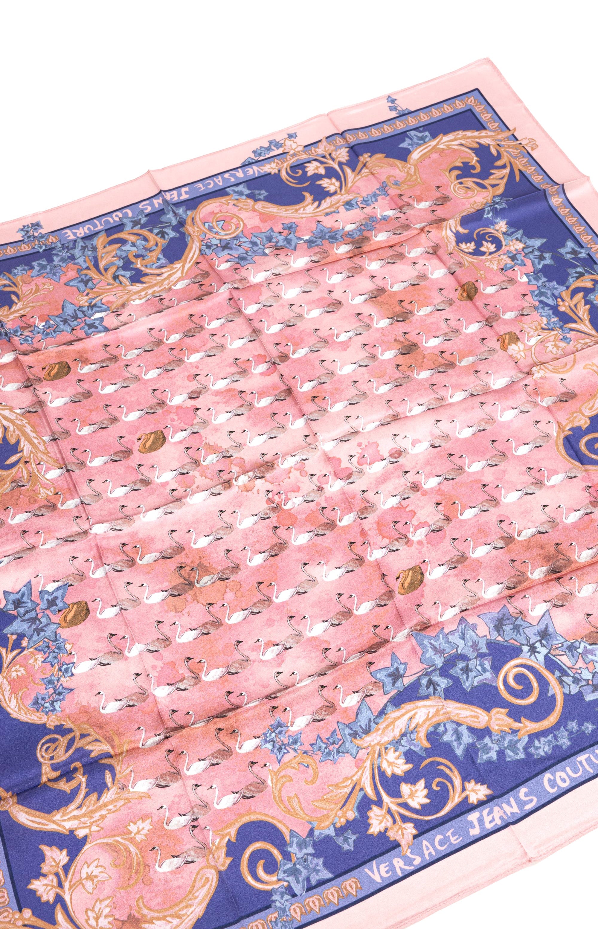 Versace Jeans Couture Pink/Violet Swan Print Silk Scarf