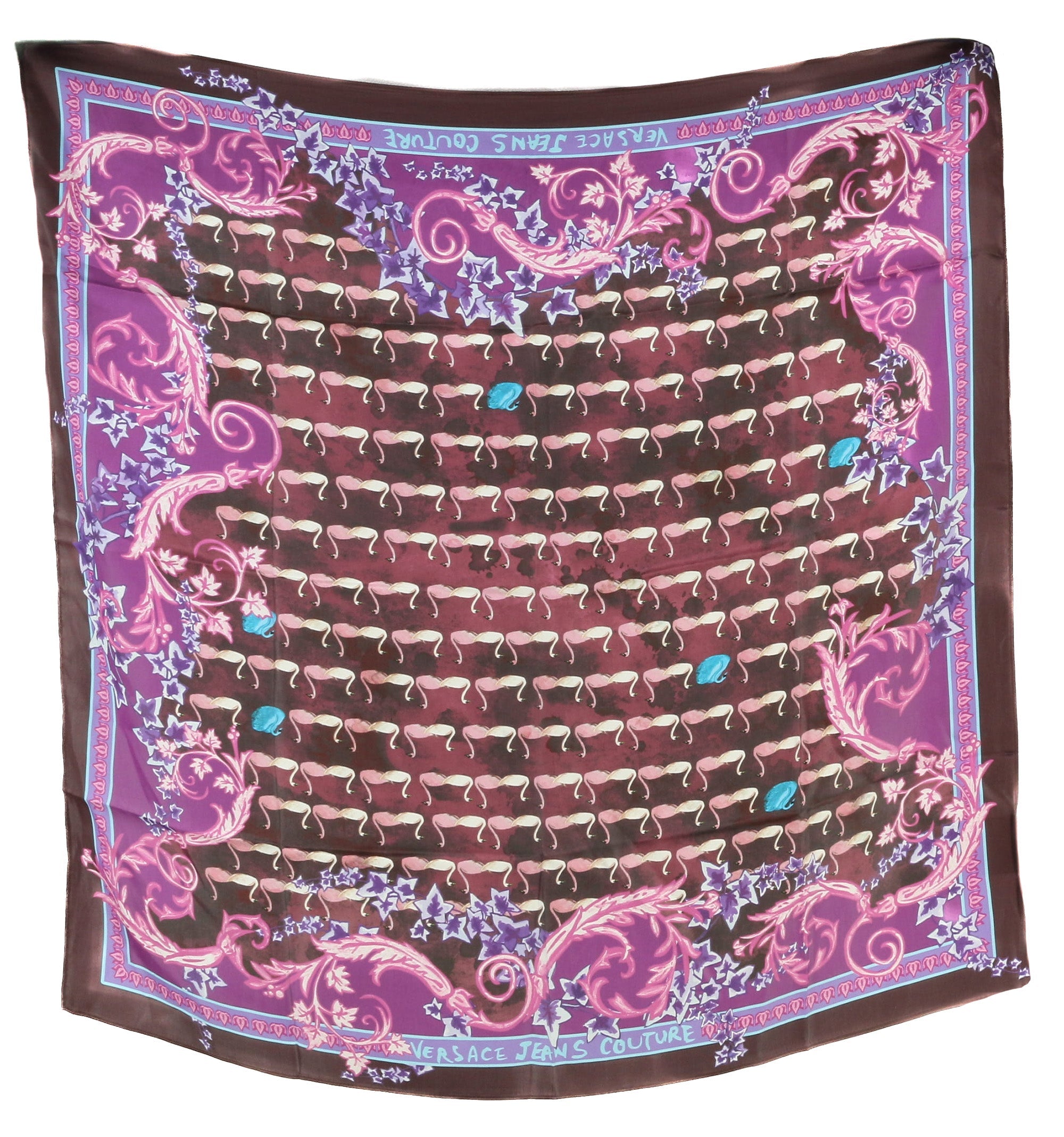Versace Jeans Couture Plum Multicolor Silk Print Scarf