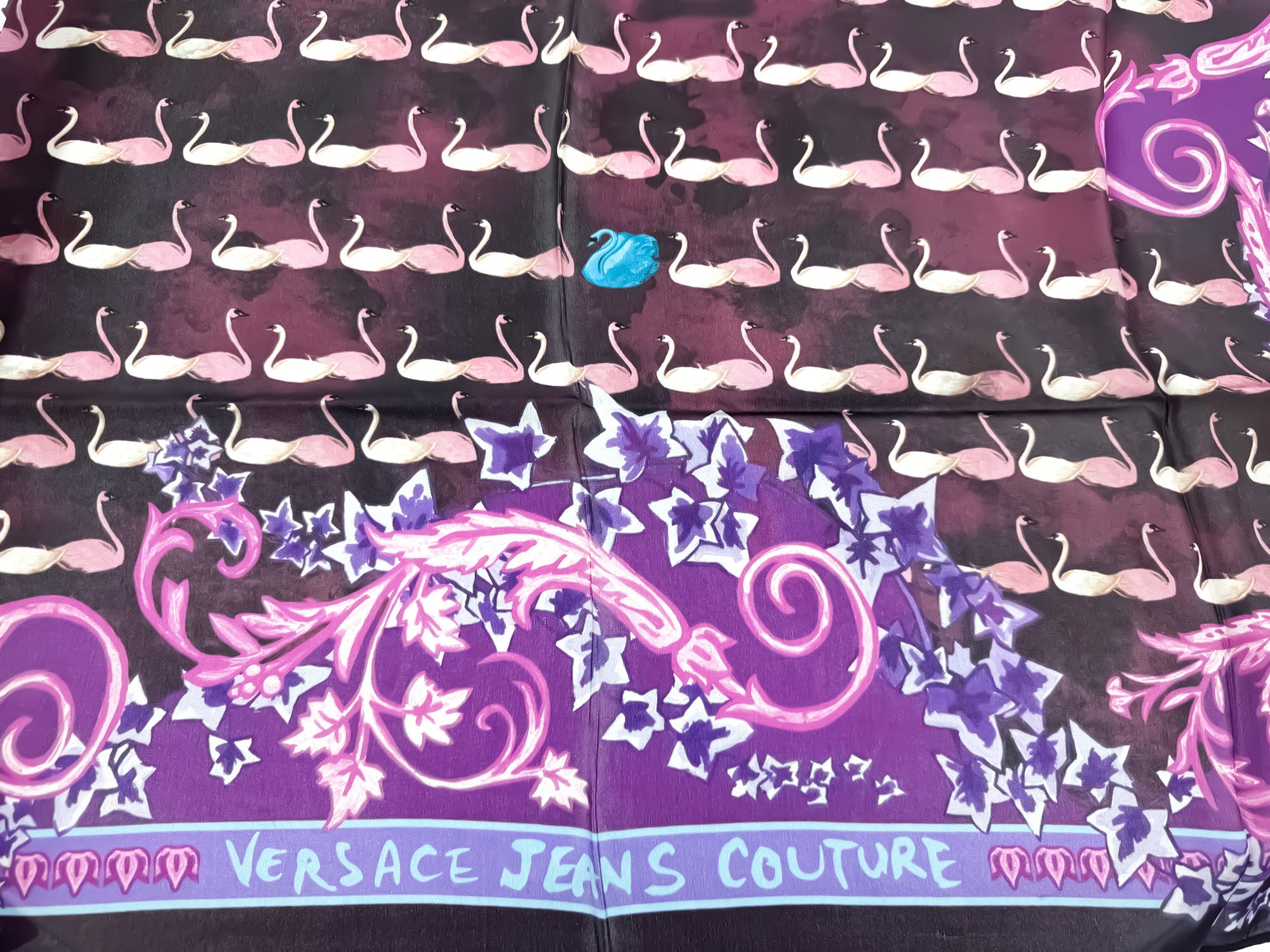 Versace Jeans Couture Plum Multicolor Silk Print Scarf