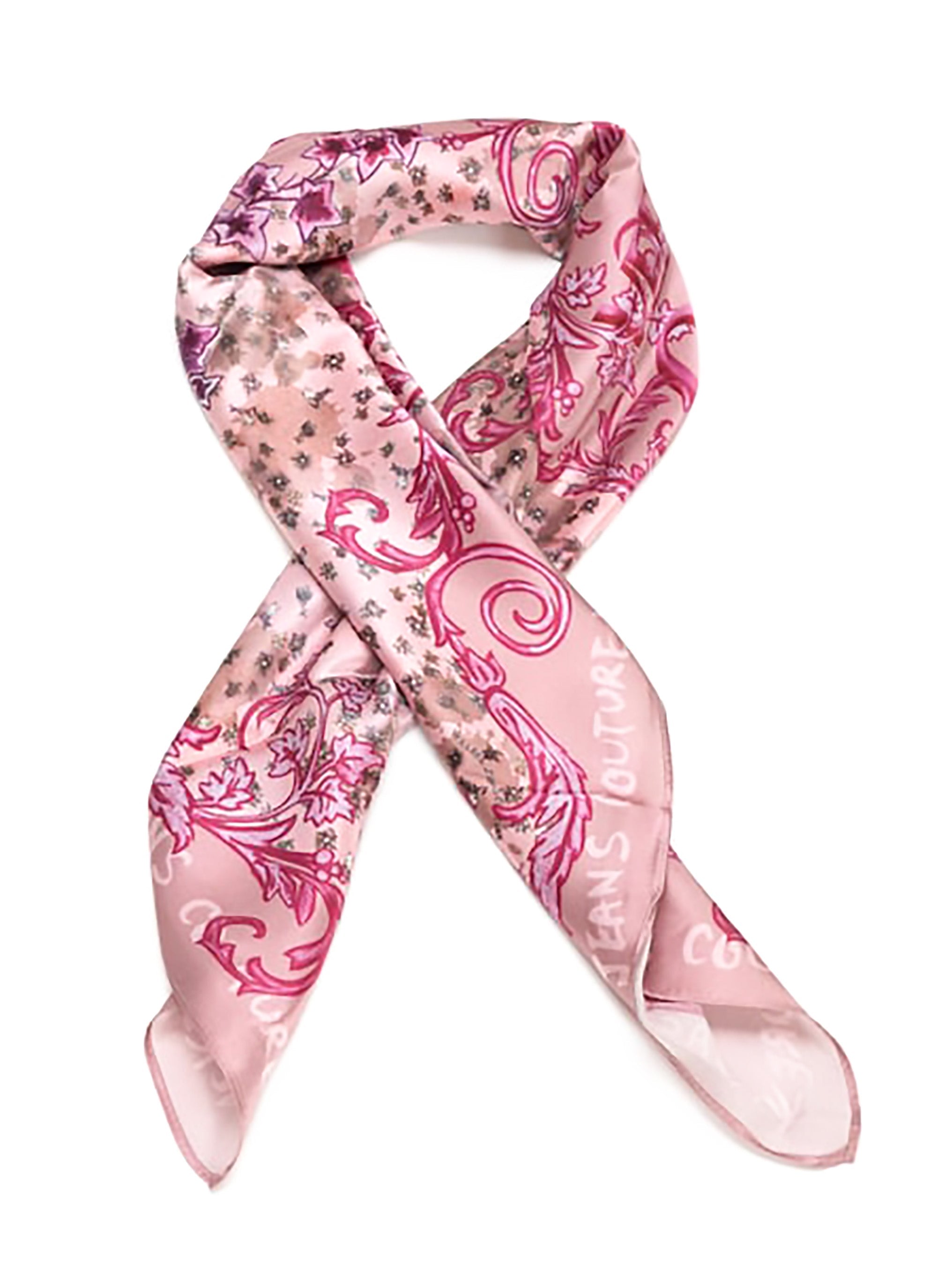 Versace Jeans Couture Rose Bloom Baroque Print Silk Scarf