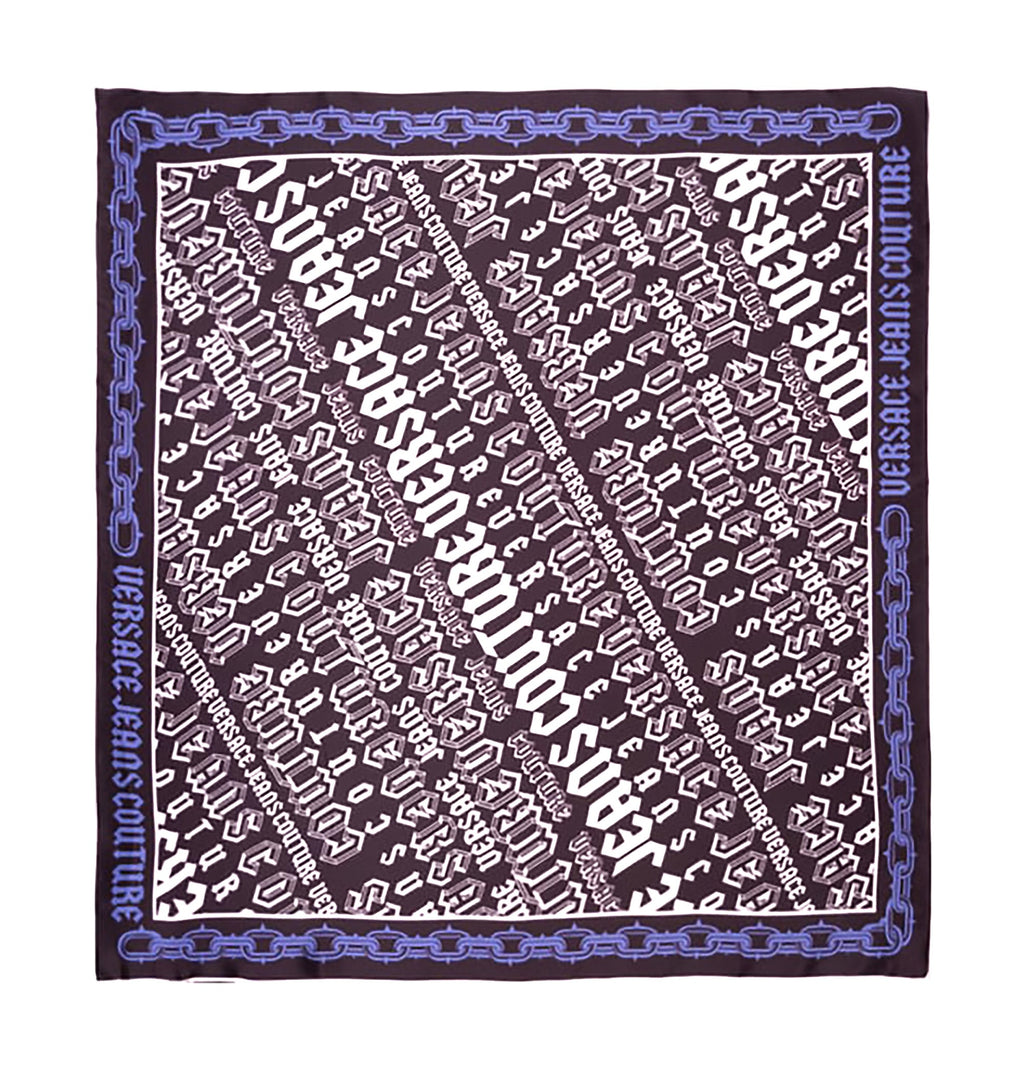 Versace Jeans Couture Bold Gothic Print Square Scarf with Chain Border