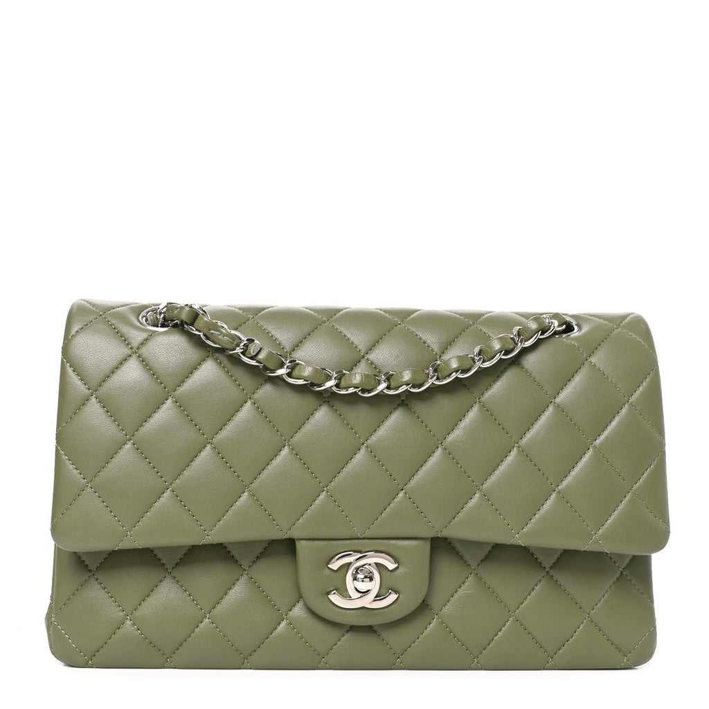 Lambskin Quilted Medium Double Flap Green