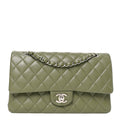 Lambskin Quilted Medium Double Flap Green