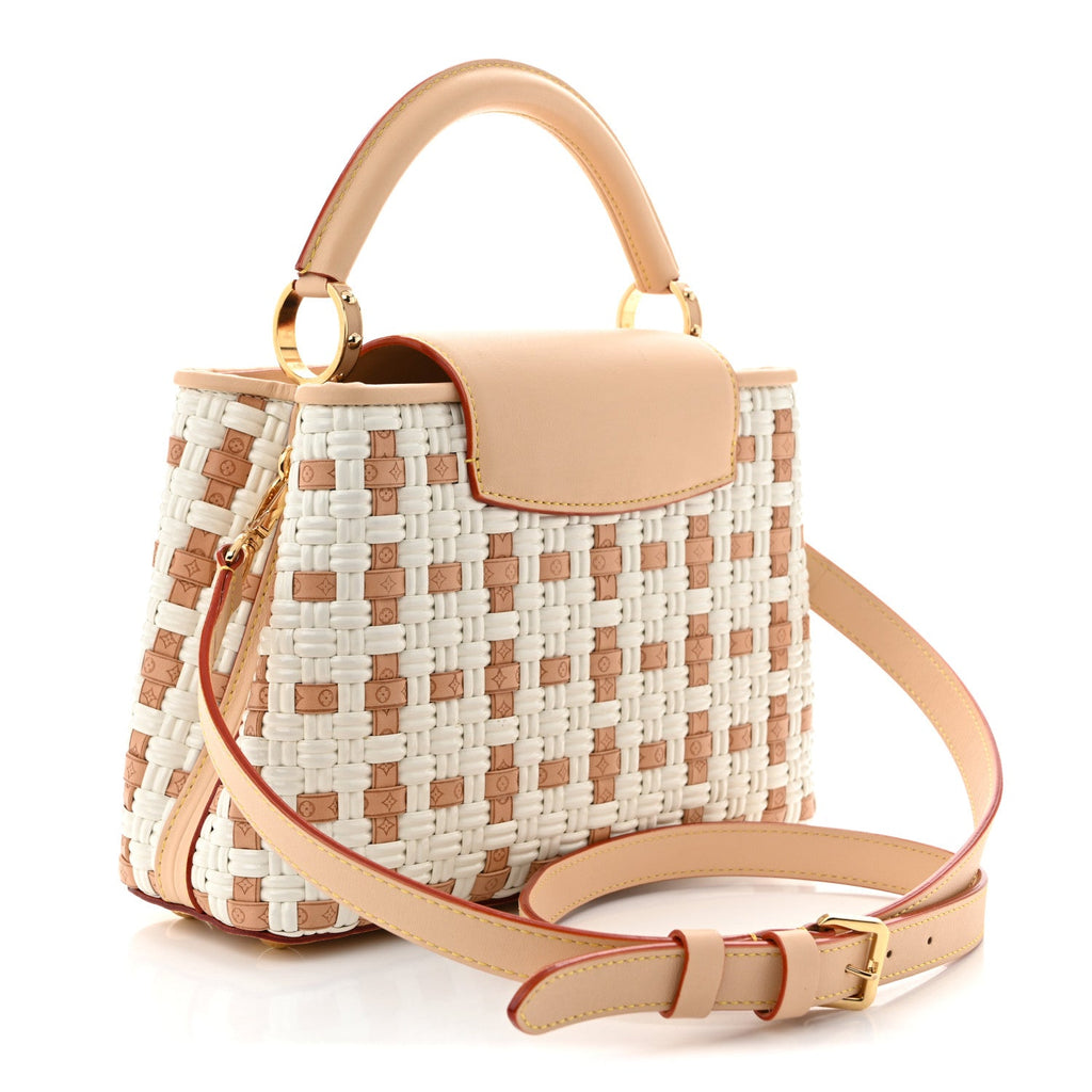 Woven Calfskin Heavenly Capucines BB White Natural