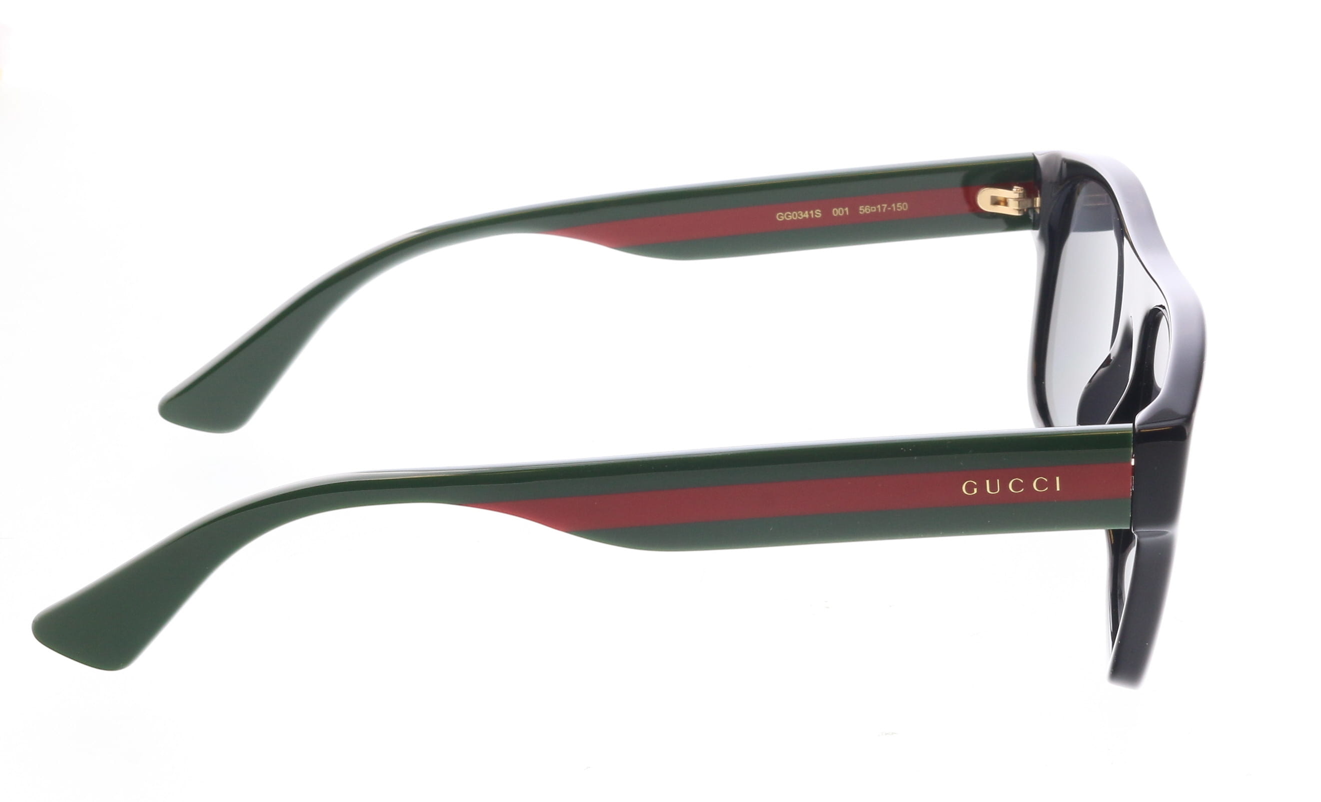 Gucci GG0341S-001 Sporty Black Square Sunglasses with Green-Red Stripe Casual