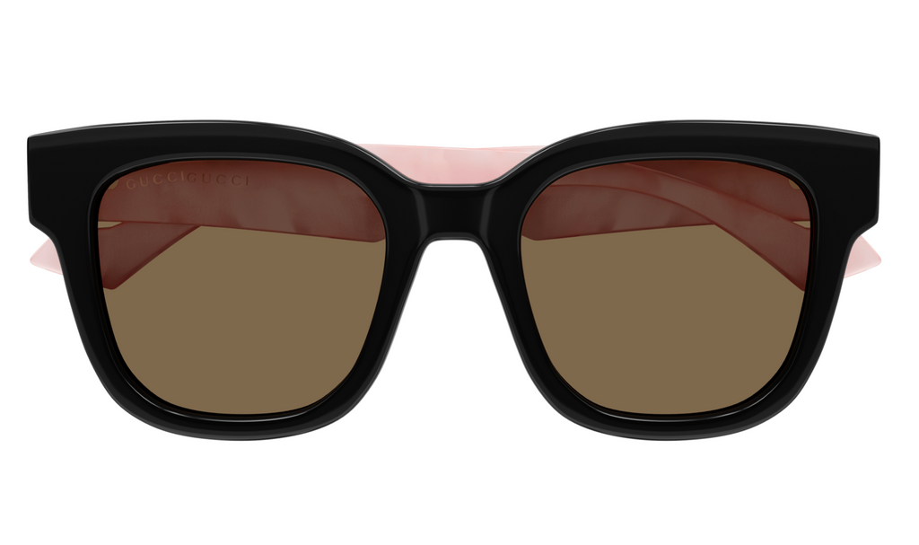 Gucci GG0998S-005 Bold Square Sunglasses with Glossy Black Frame and Pink Marble