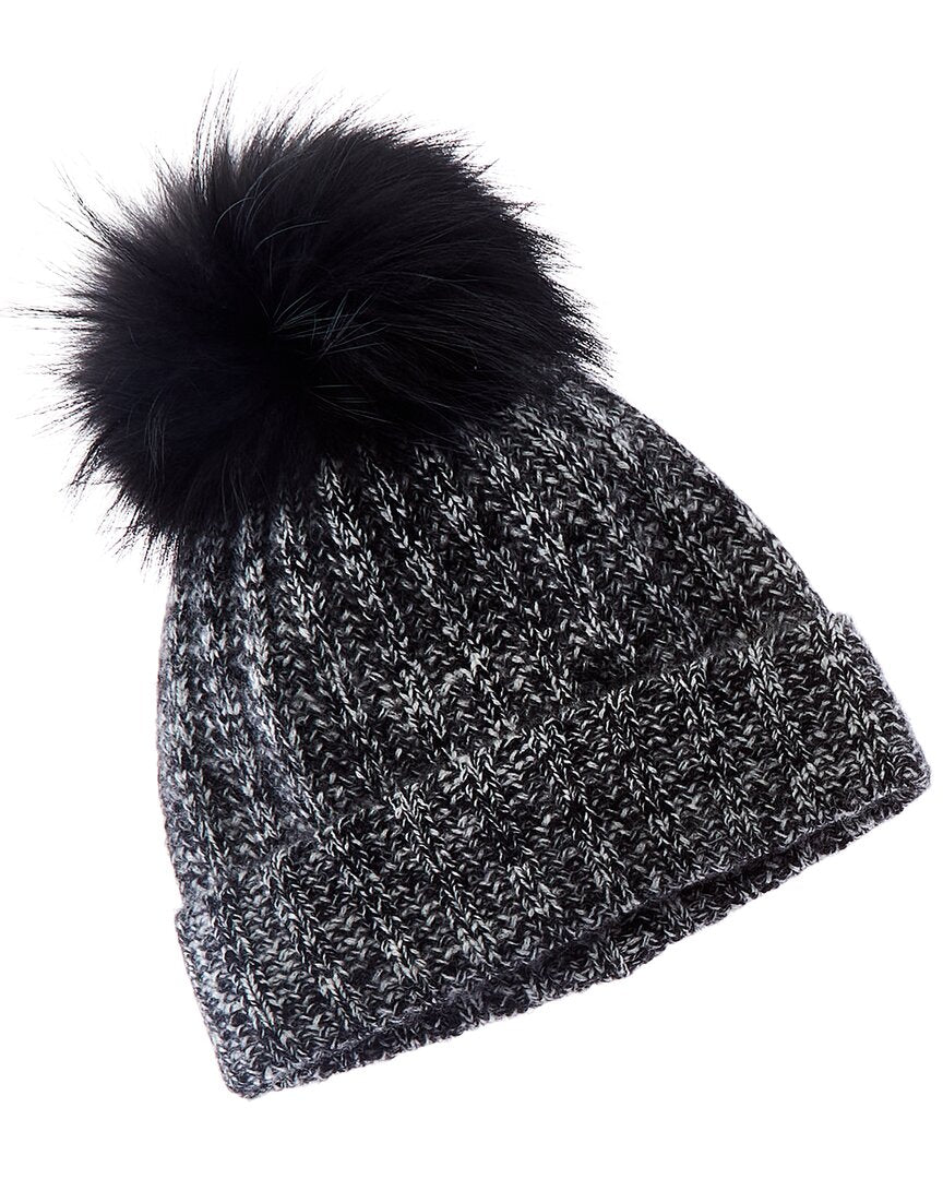 Amicale Cashmere Marl Ladderstitch Cashmere Hat, Black