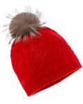 Amicale Cashmere Basketweave Rib Cashmere Hat, Red