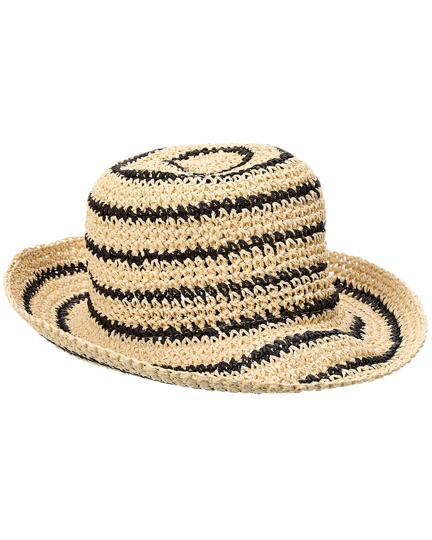 Bruno Magli Striped Crochet Straw Bucket Hat, Os, Brown