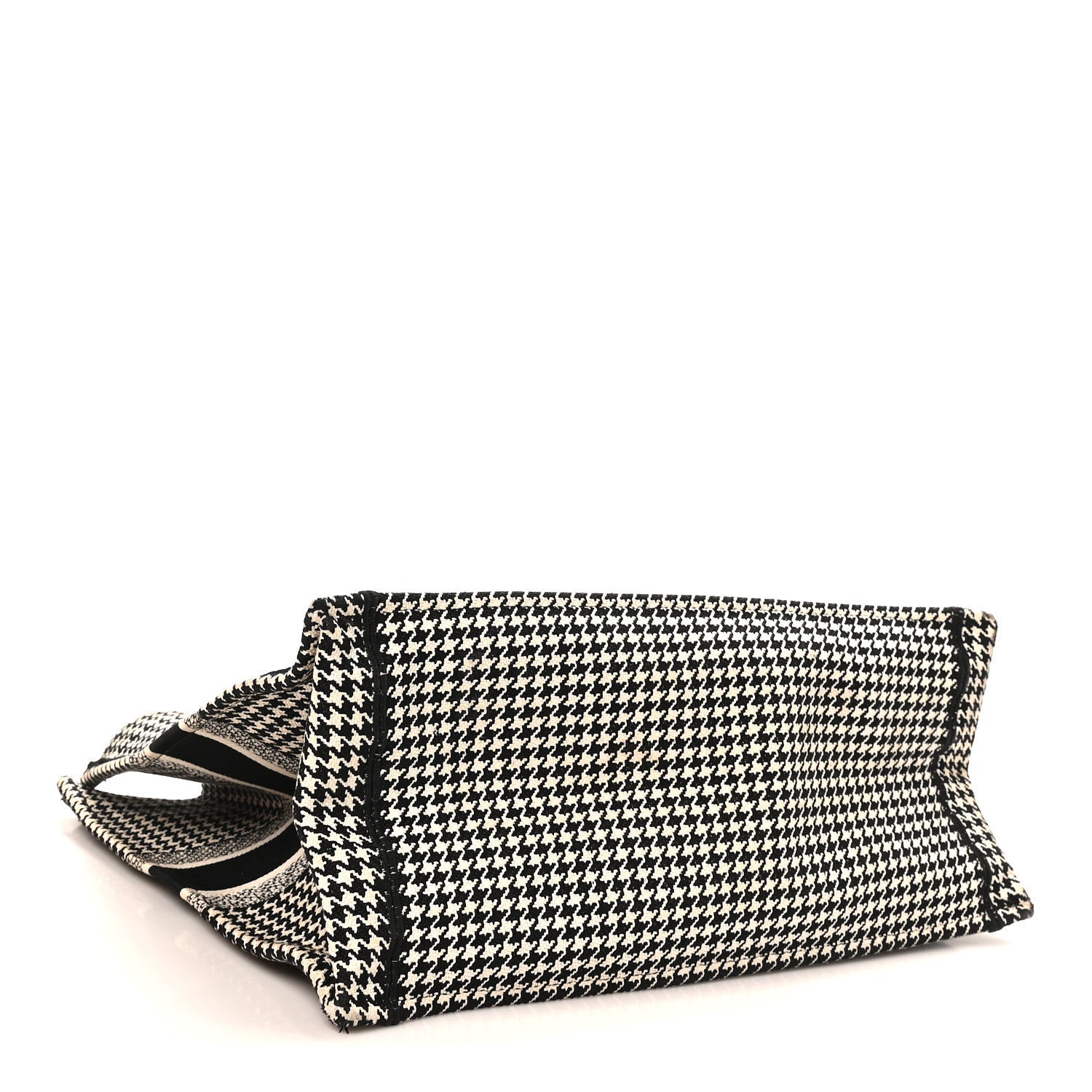 Canvas Houndstooth Embroidered Large Book Tote Black White