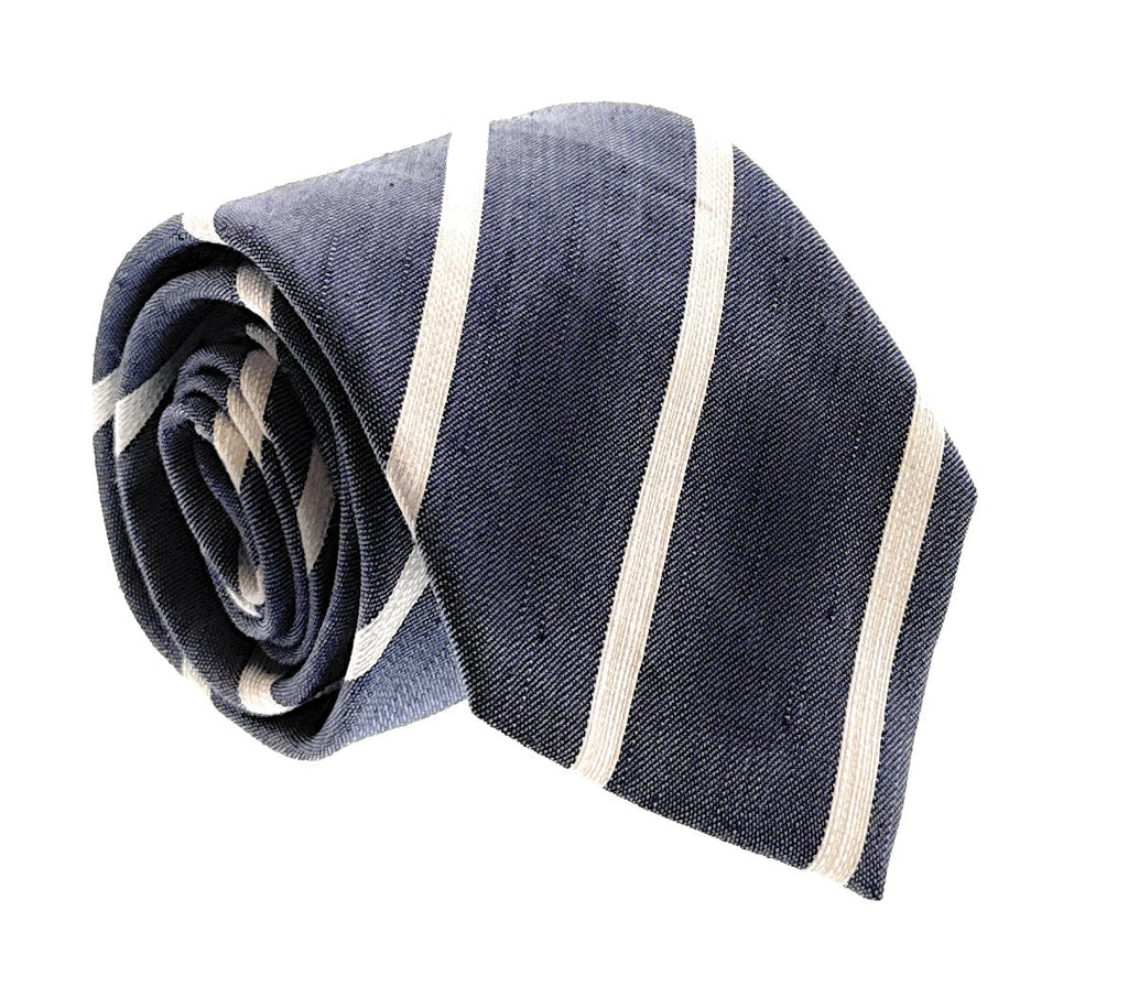 Emporio Armani Light Blue White stripe pattern 70% Linen, 30% Silk Mens Tie
