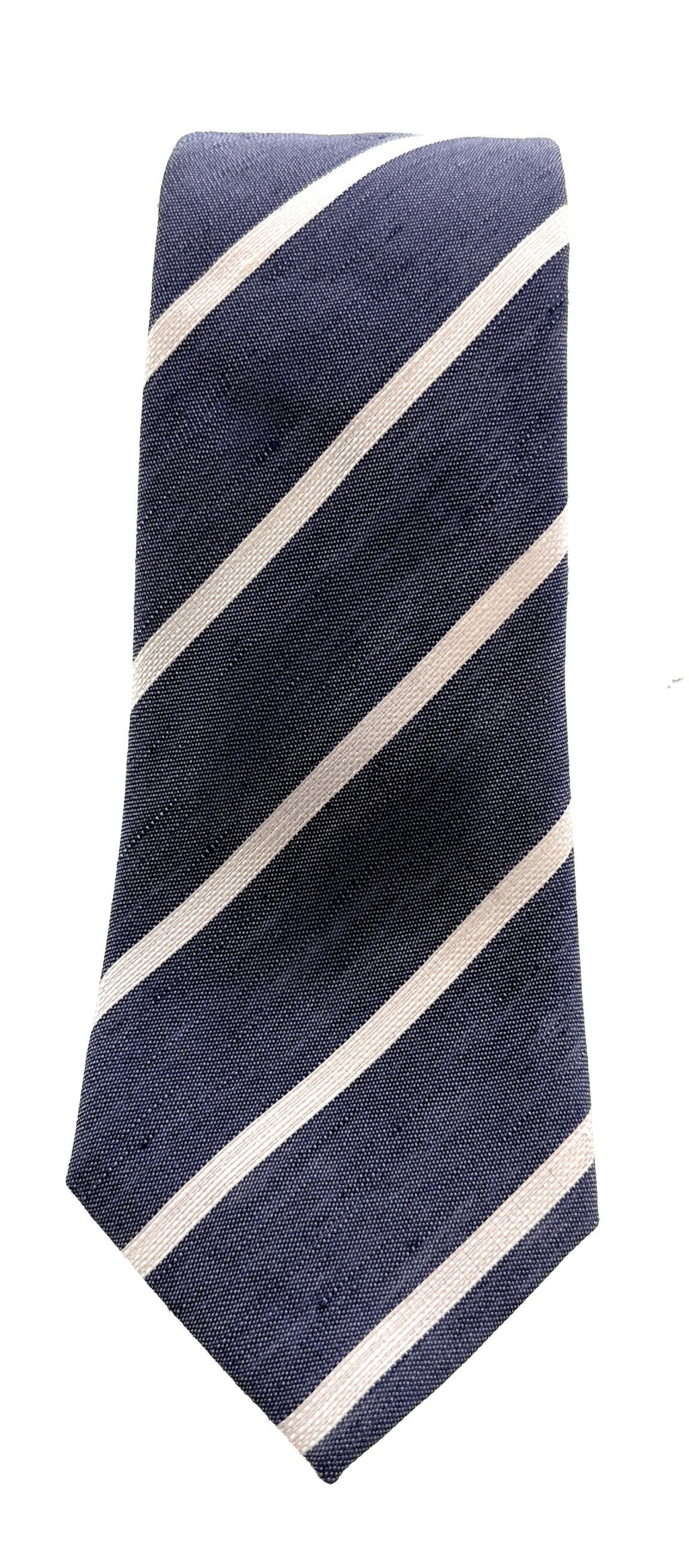 Emporio Armani Light Blue White stripe pattern 70% Linen, 30% Silk Mens Tie