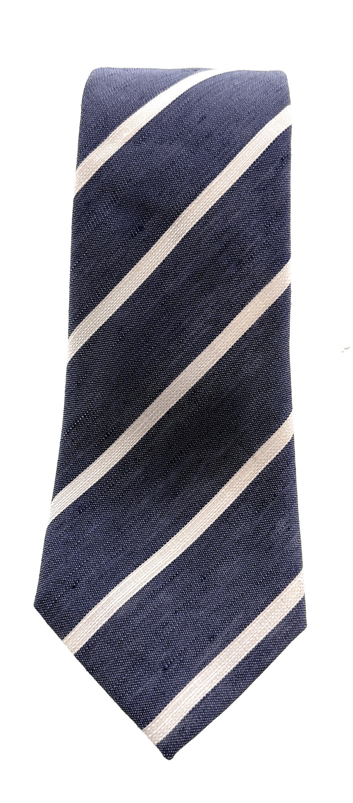 Emporio Armani Light Blue White stripe pattern 70% Linen, 30% Silk Mens Tie