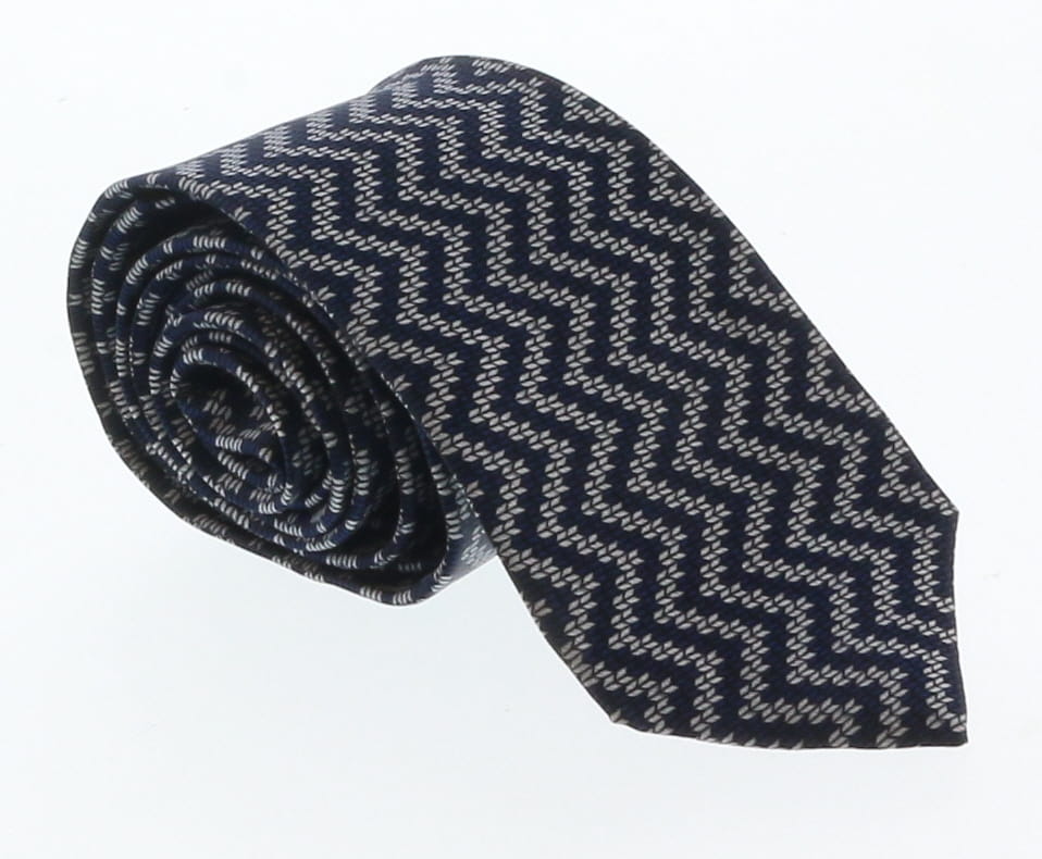 Emporio Armani Navy blue Silver herringbone 100% Silk Mens Tie