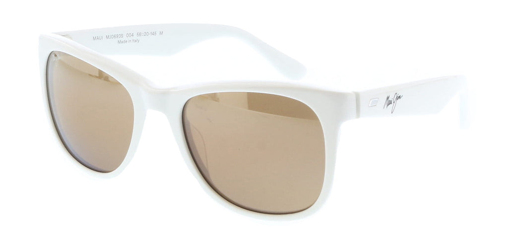 Maui Jim MJ0693S-004 Crisp White Square Acetate Sunglasses Warm Brown