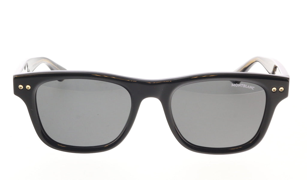 Montblanc MB0254S-001 Bold Black Square Sunglasses with Gold Detailing