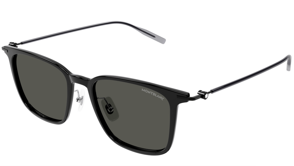 Montblanc MB0354S-001 Slim Black Sunglasses Lightweight Rectangular Style