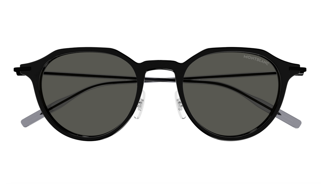Montblanc MB0355S-001 Black Round Sunglasses Retro Metal Temple Design