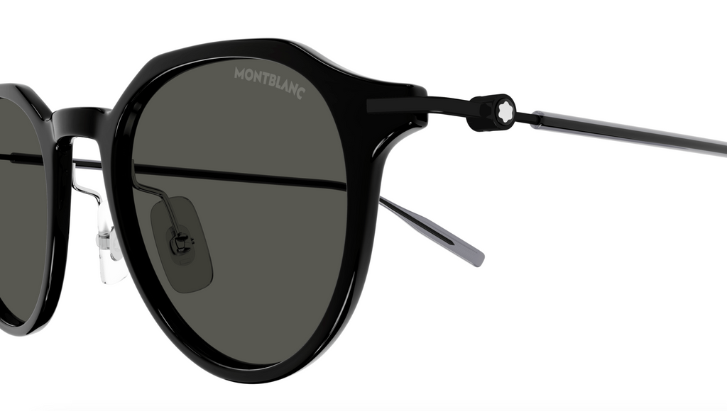 Montblanc MB0355S-001 Black Round Sunglasses Retro Metal Temple Design