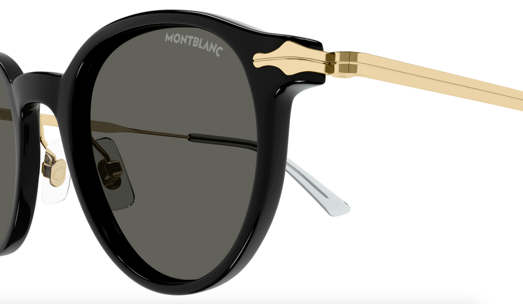Montblanc MB0362S-001 Black & Gold Round Sunglasses Art Deco Style