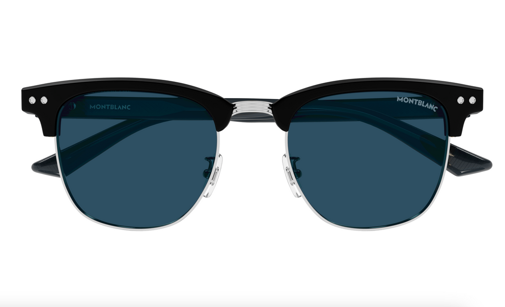 Montblanc MB0382S-002 Black & Silver squares Blue Lens Modern Look