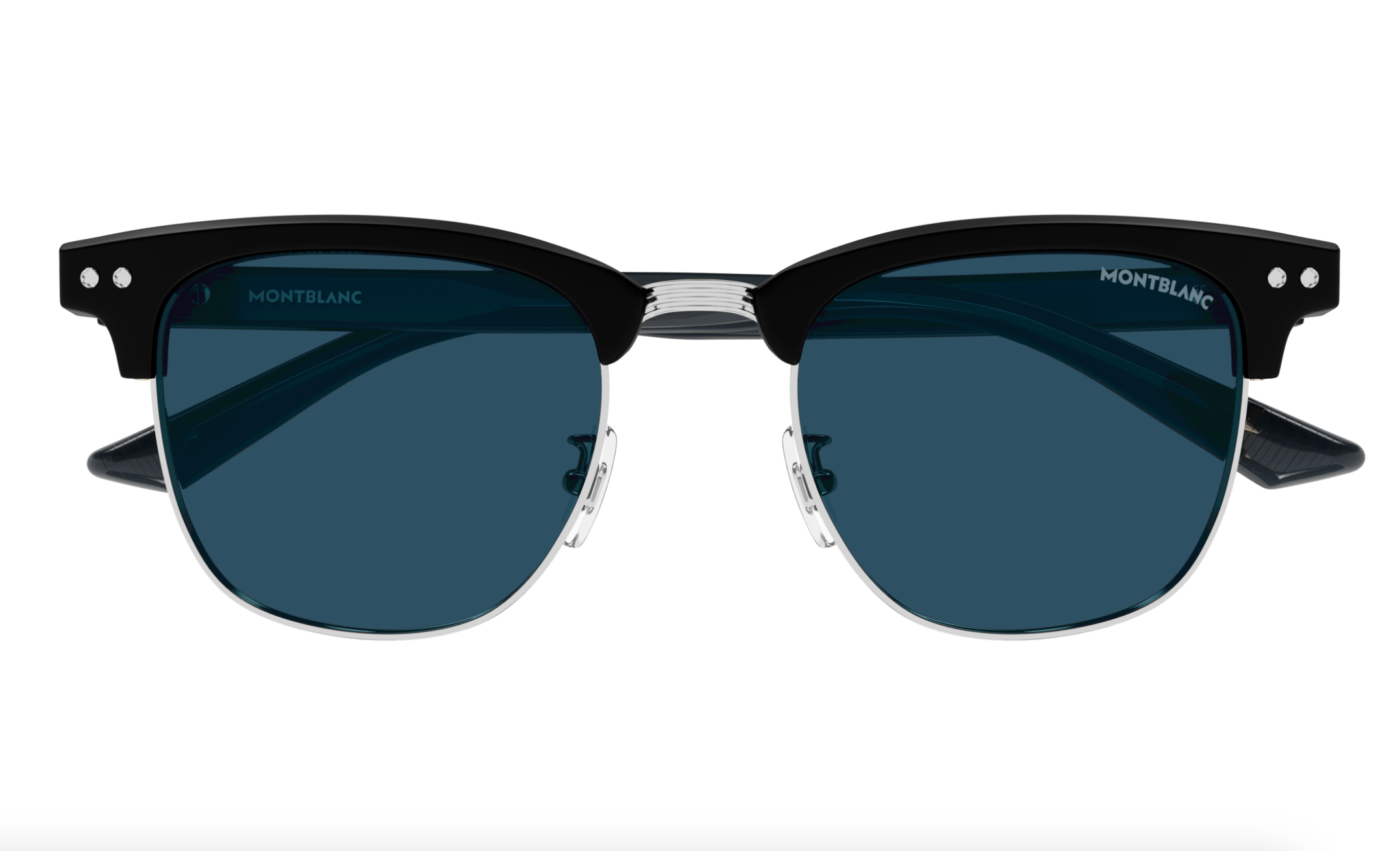 Montblanc MB0382S-002 Black & Silver squares Blue Lens Modern Look