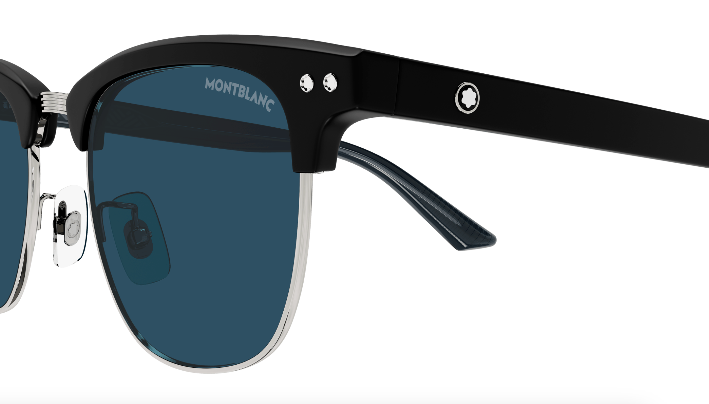 Montblanc MB0382S-002 Black & Silver squares Blue Lens Modern Look