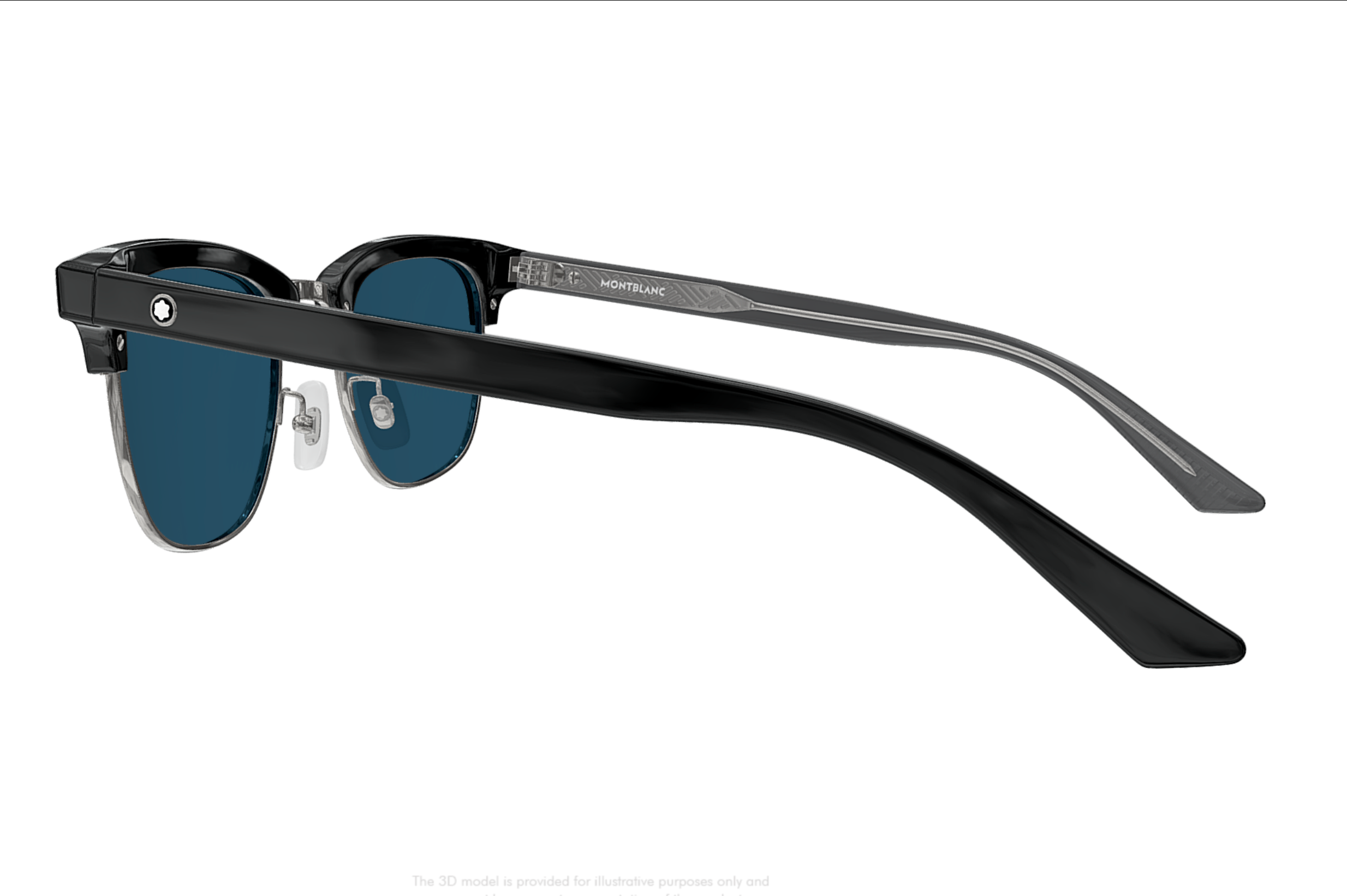 Montblanc MB0382S-002 Black & Silver squares Blue Lens Modern Look