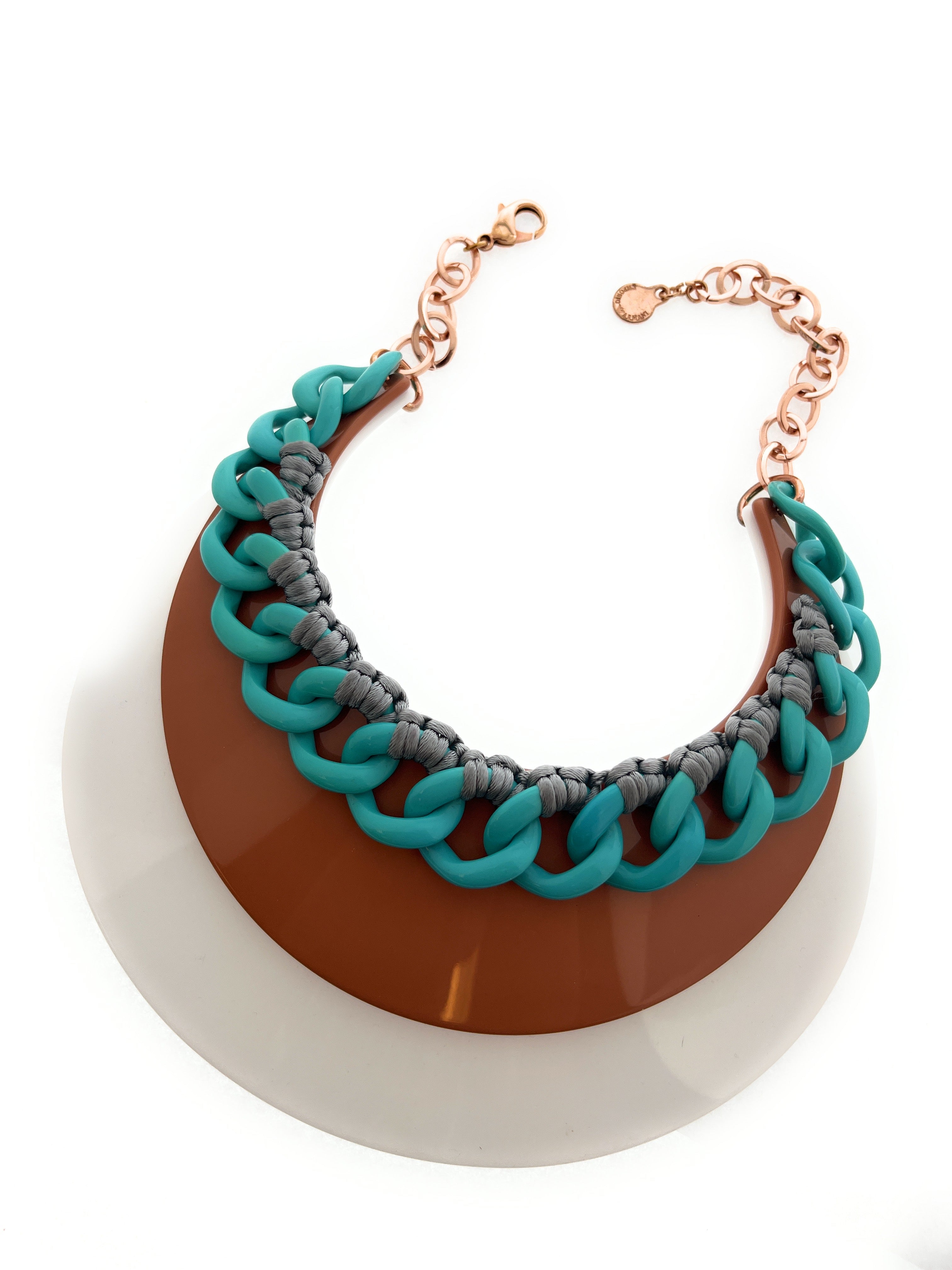Emporio Armani Multicolor Statement Necklace with Resin Disc and Chain Detail