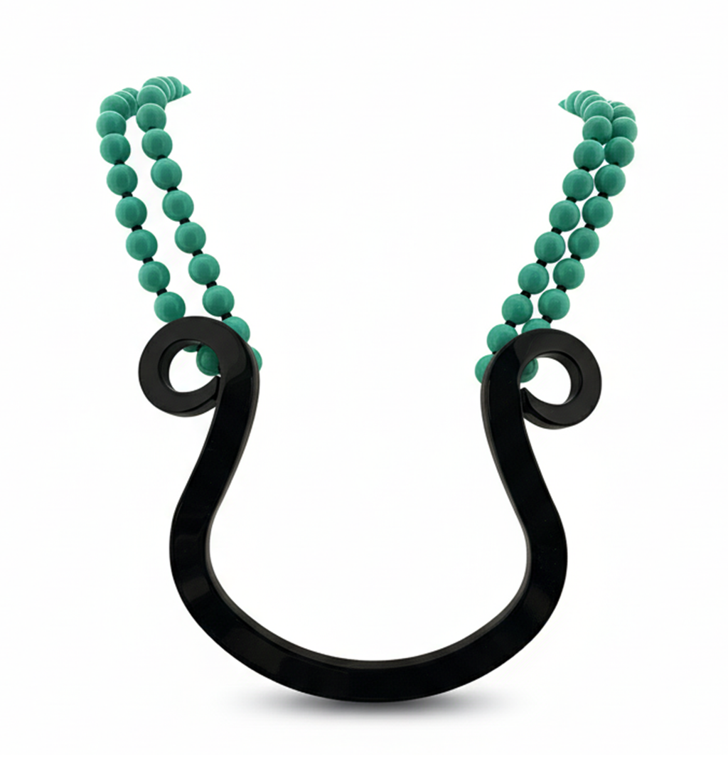 Emporio Armani Abrtract Green Statement Necklace with Beads Detail Necklace