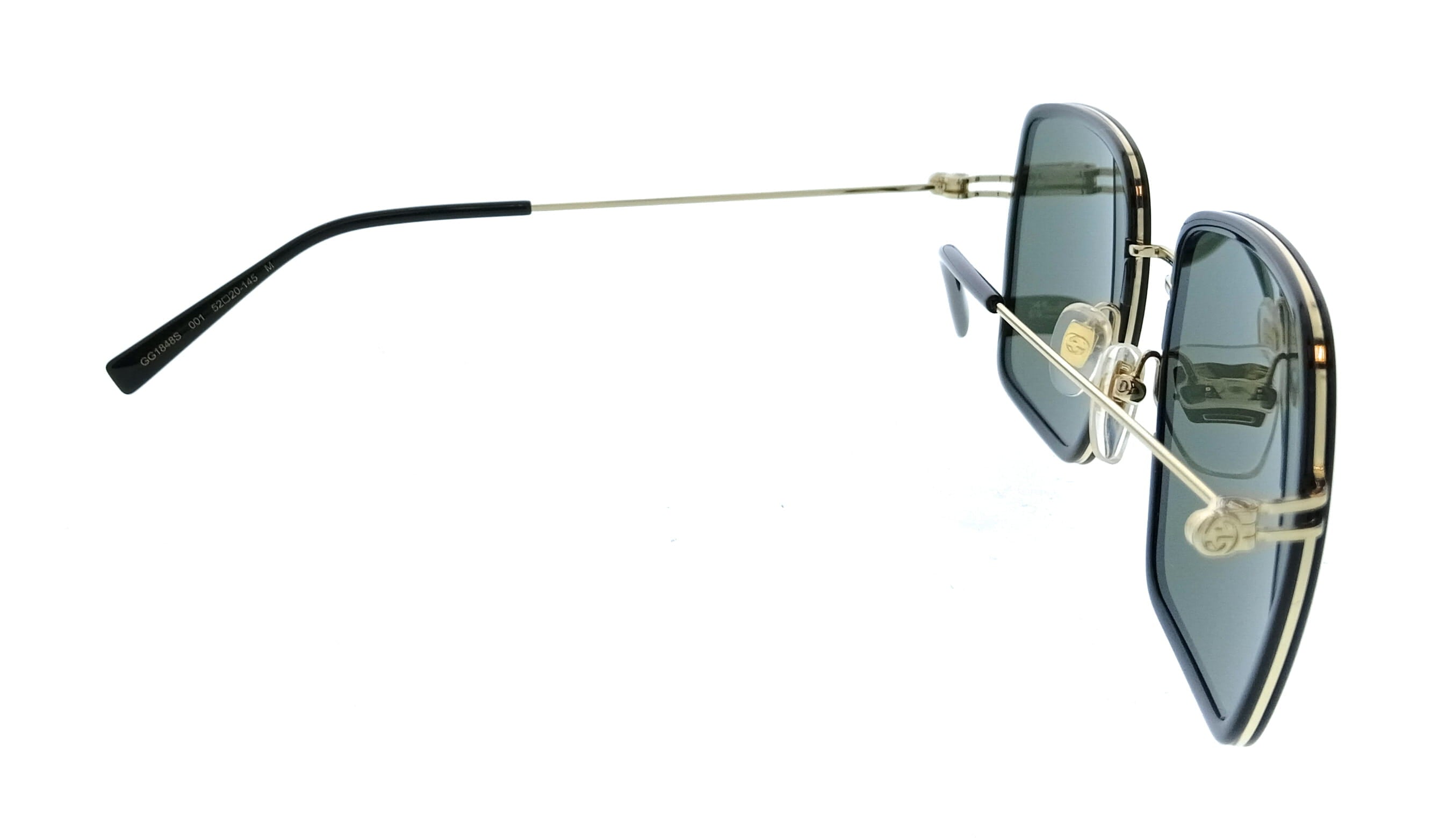 Gucci GG1848S-001 Gold Square Black Slim Metal Womens Sunglasses