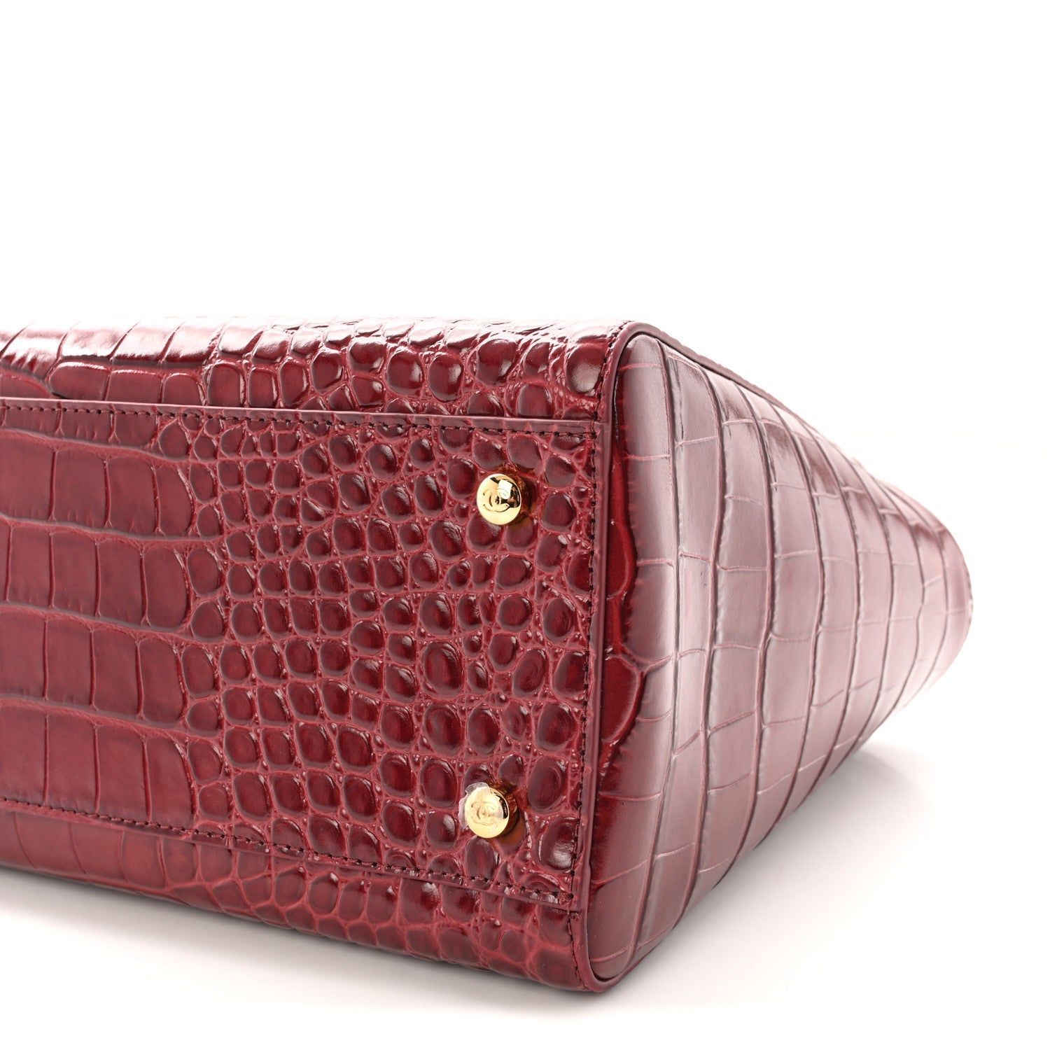 Calfskin Crocodile Embossed Archetype Small Shopping Tote Burgundy