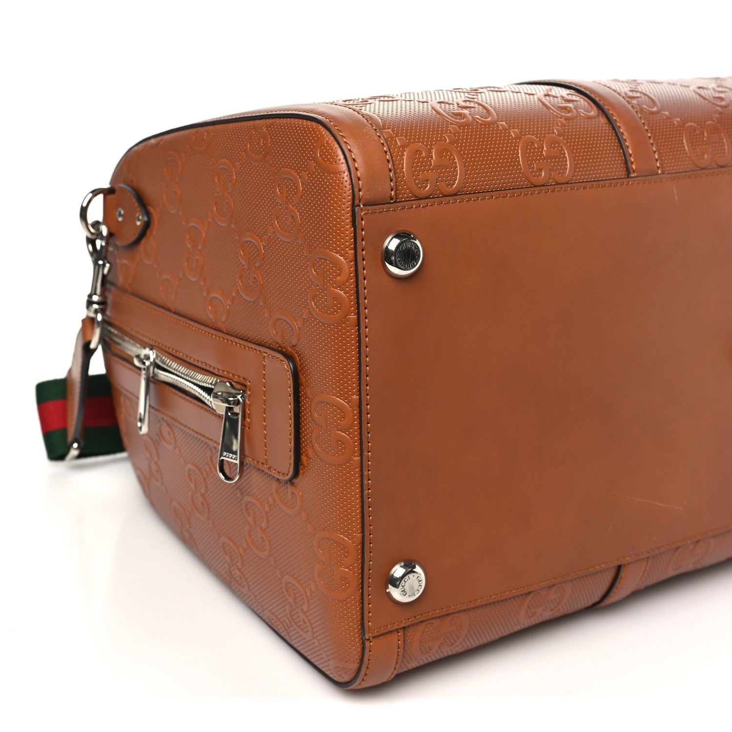 Calfskin GG Tennis Embossed Large Duffle Bag Brown