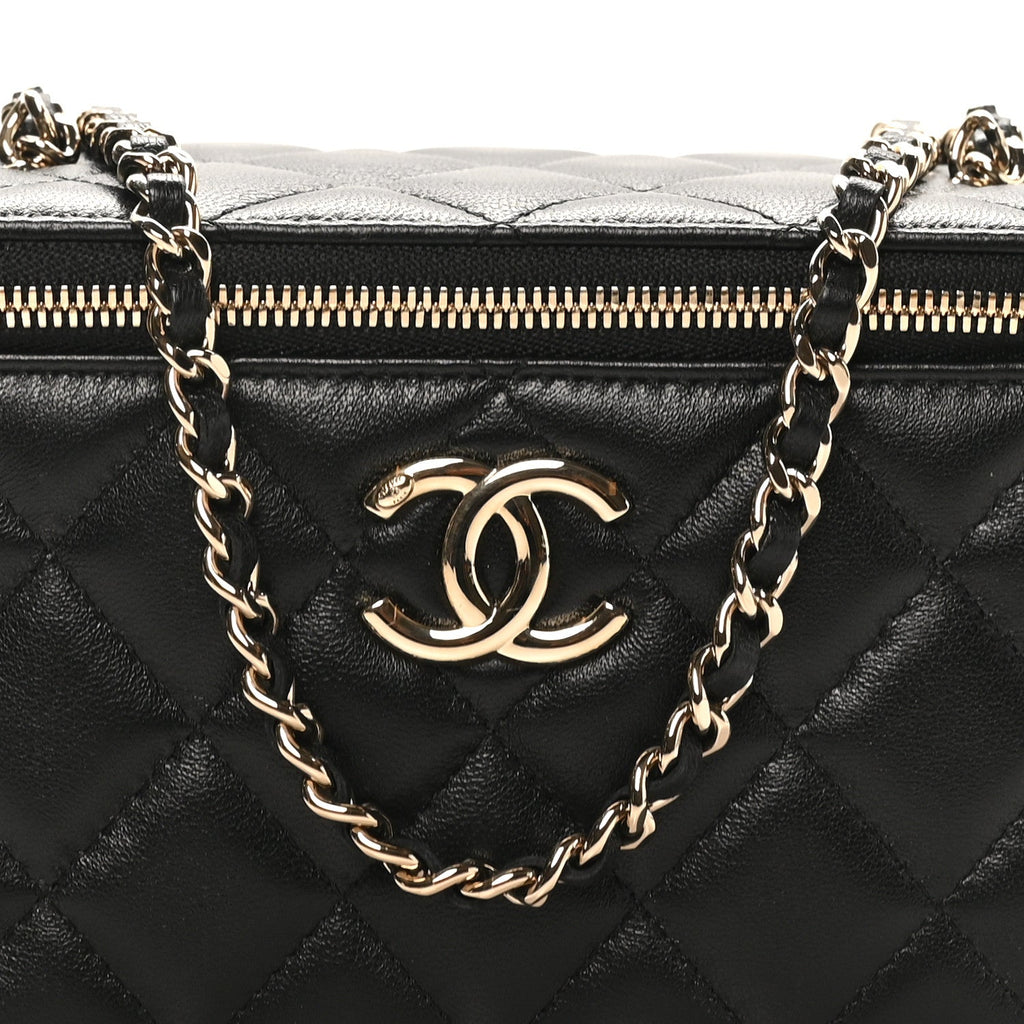 Lambskin Quilted Small CC Vanity Case Black