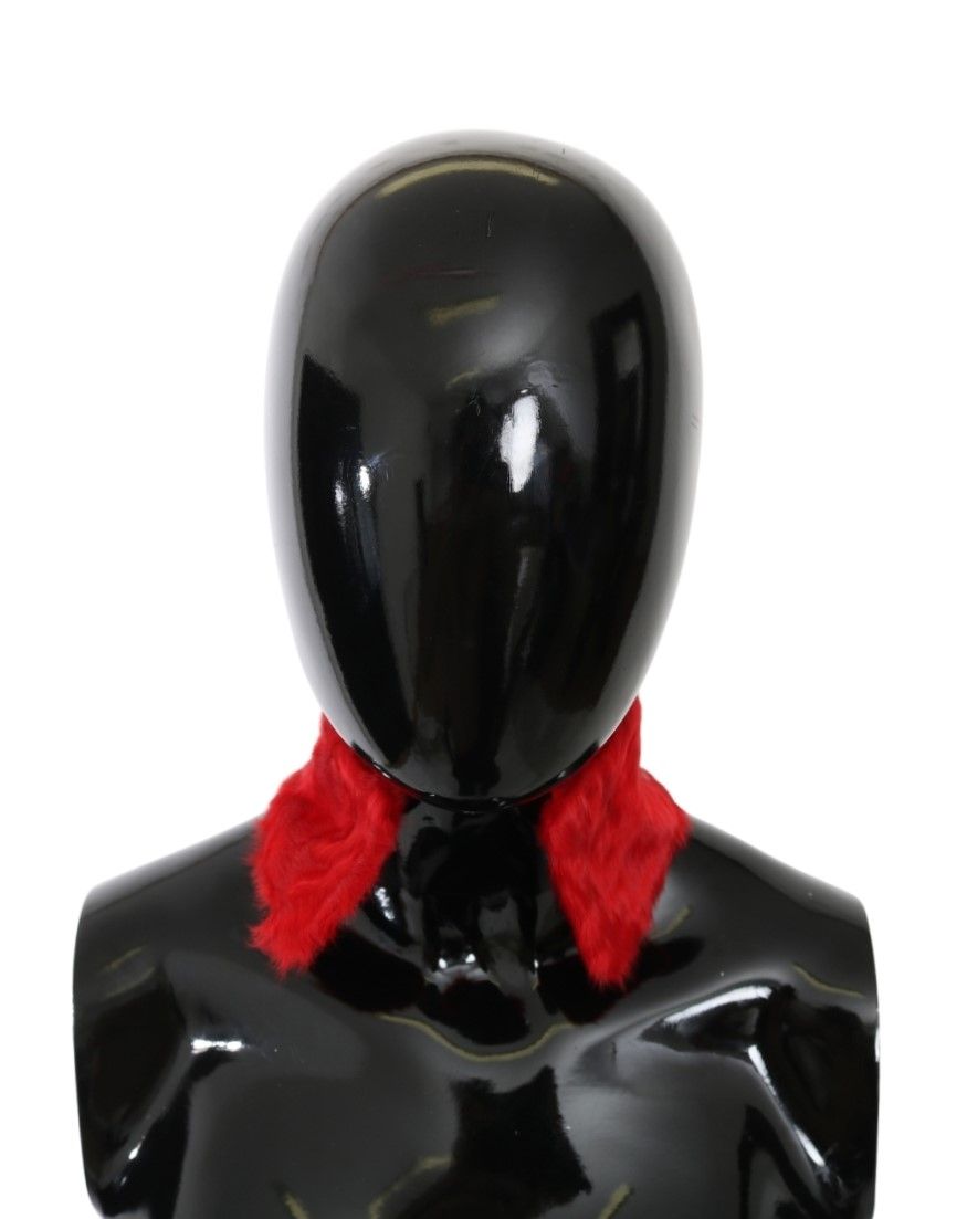 Dolce & Gabbana Red Fur Neck Collar Wrap Lambskin Women's Scarf