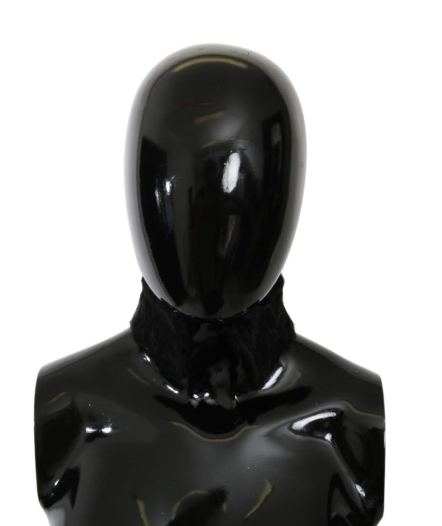 Dolce & Gabbana Black Fur Neck Collar Wrap Lambskin Women's Scarf