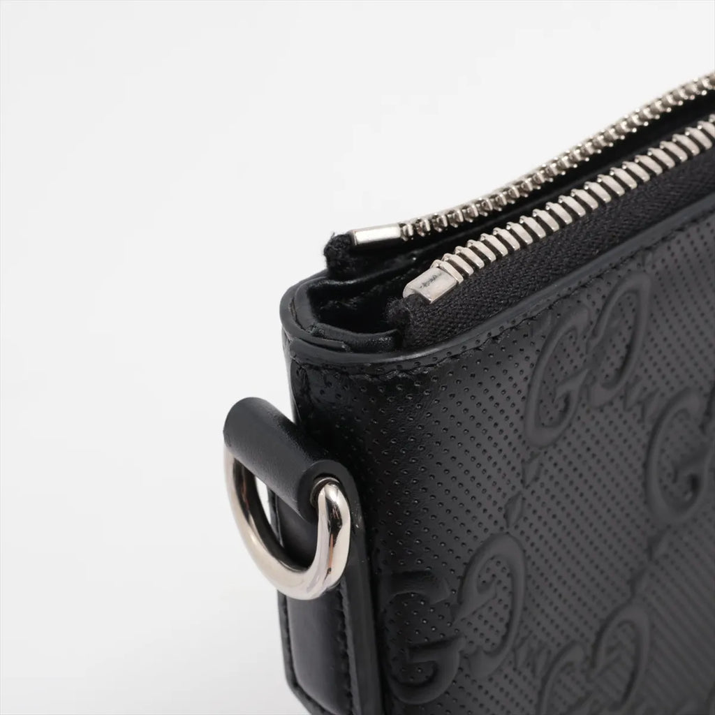 Gucci GG Embossed Leather Two-Way Shoulder Bag Black