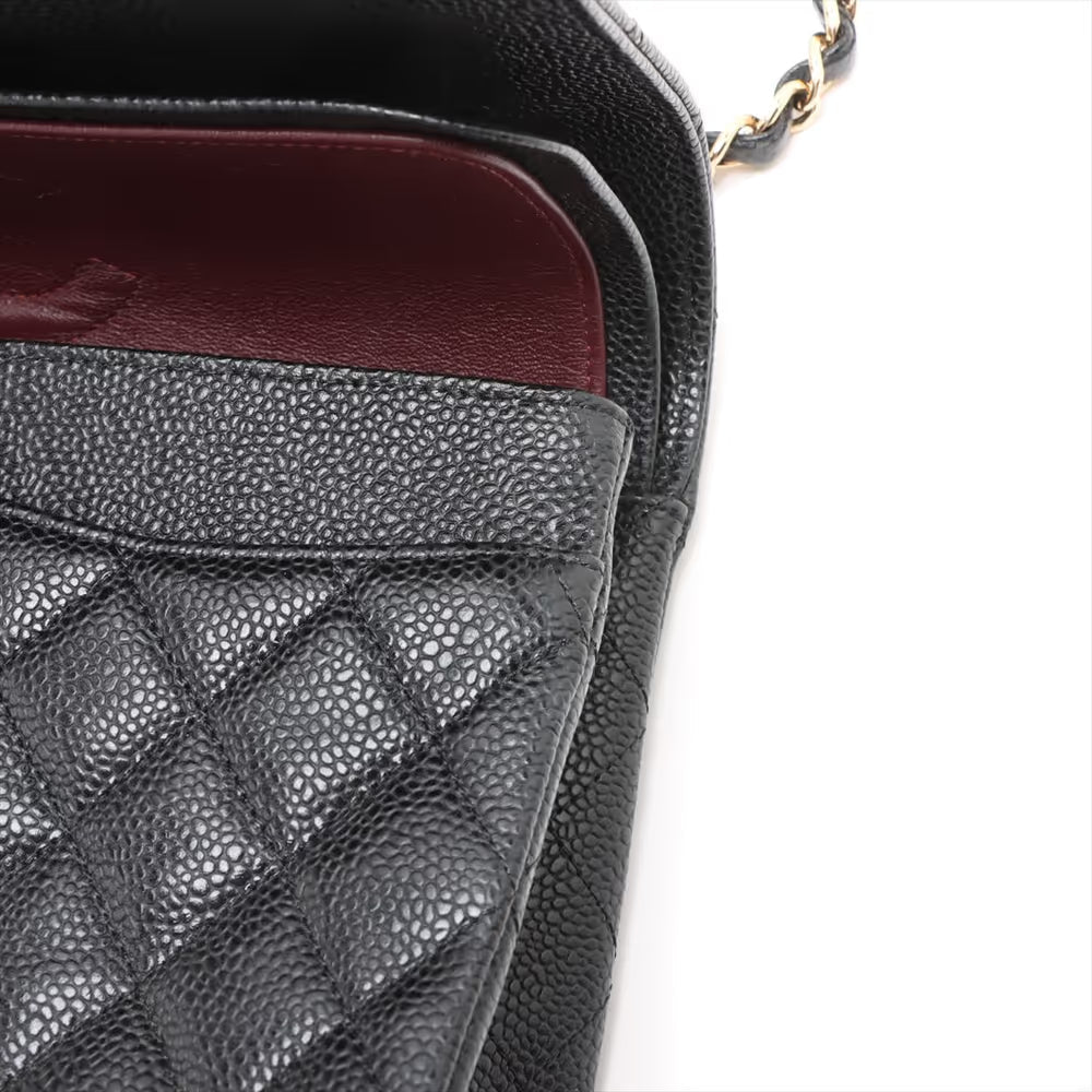 Chanel CC Logo Matelasse 25 Caviar Skin Double Flap Double Chain Bag Black