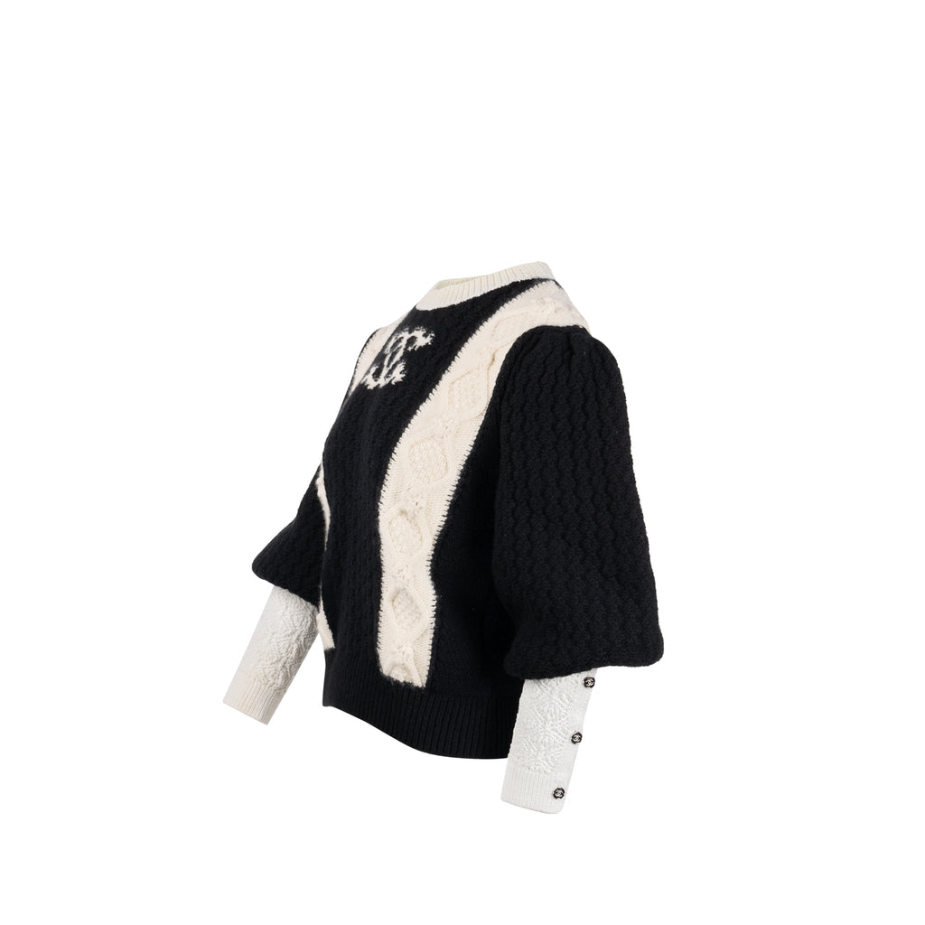 Chanel Size 38 CC Logo Sweater Wool/Cashmere/Cotton White/Black