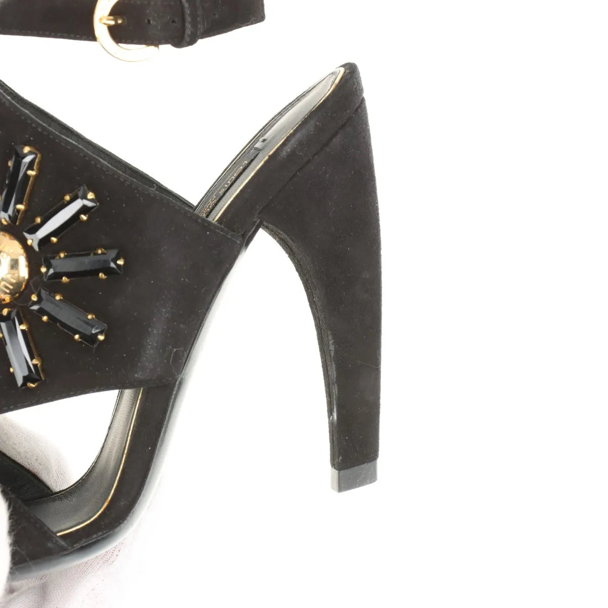 Louis Vuitton Cut Out Crsytal Suede Sandal Black