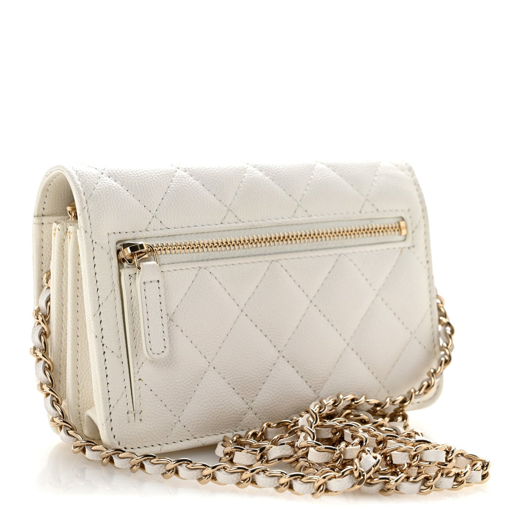 Caviar Quilted Mini Wallet On Chain WOC White