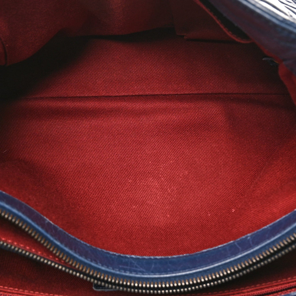 Glazed Calfskin Quilted Large Coco Soft Flap Navy