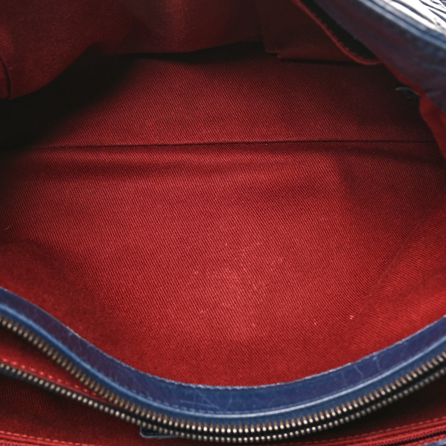 Glazed Calfskin Quilted Large Coco Soft Flap Navy