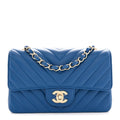Lambskin Chevron Quilted Mini Rectangular Flap Dark Blue